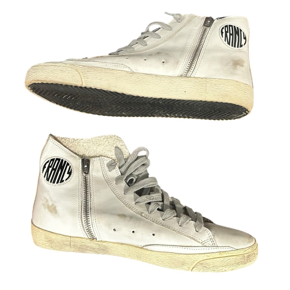 Golden Goose Francy White Leather Gray Suede Star Lace-Up Hi-Top Sneakers w/Box - Picture 5 of 7